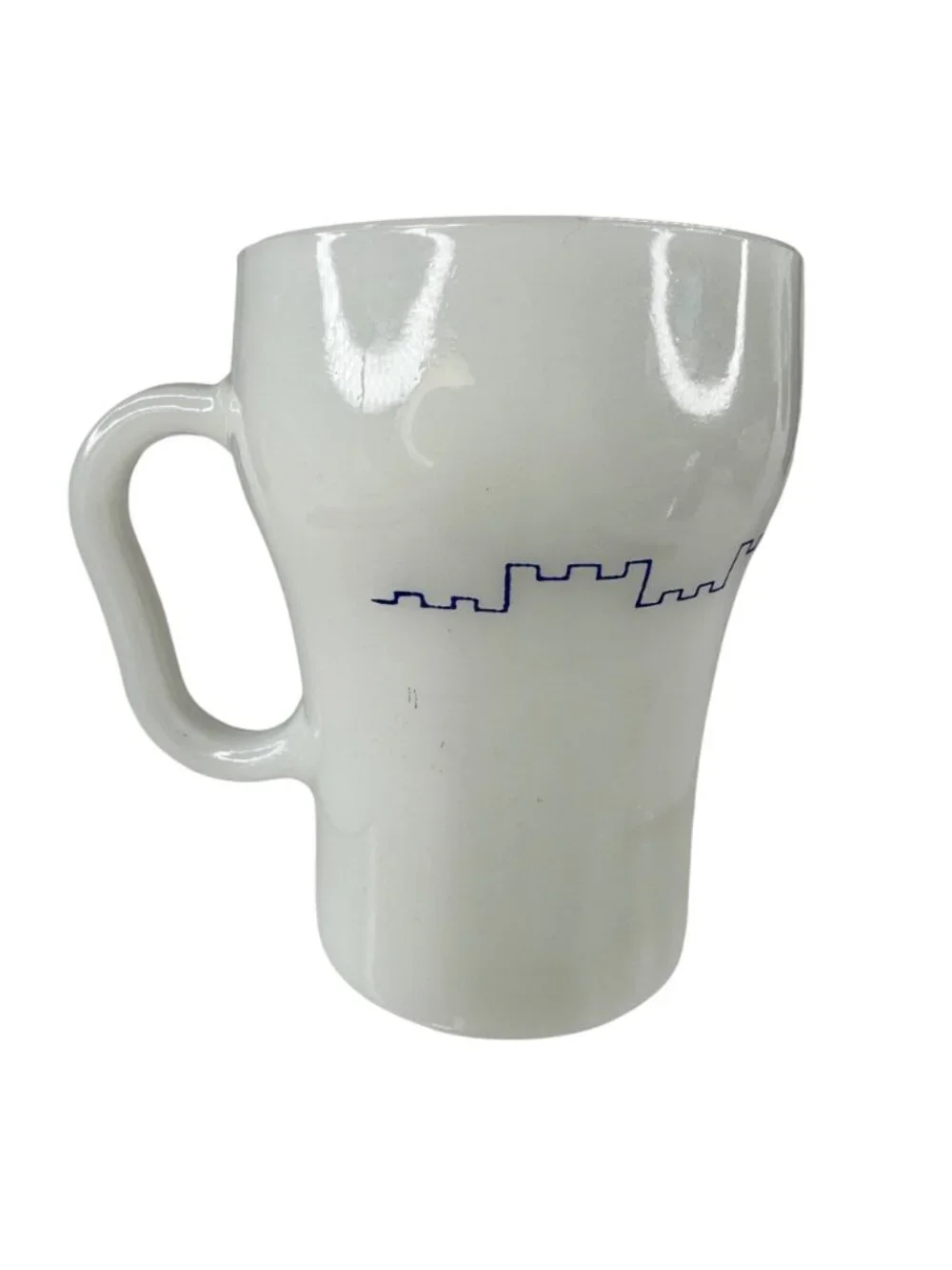 2 Fire-King Anchor Hocking White Castle Milk Glass Coffee Mug Blue Graphics Vtg - Picture 5 of 12